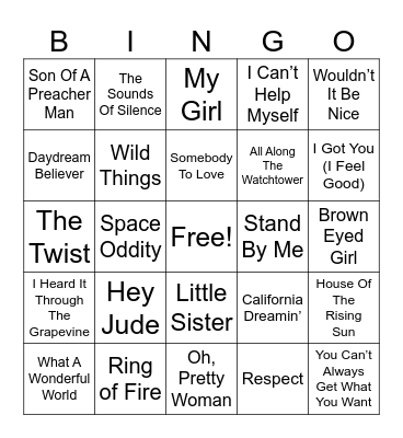 60’s MUSIC!! Bingo Card