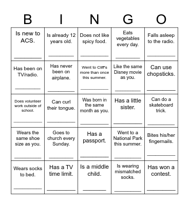 Find Someone Who.... Bingo Card
