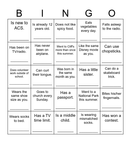 Find Someone Who.... Bingo Card