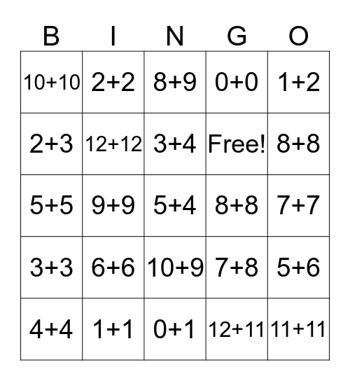 Math Bing Bingo Card