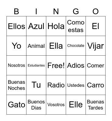 Espanol Bingo Card