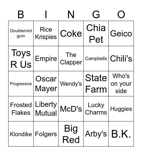 JINGLE Bingo Card