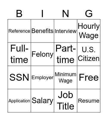 Employment Bingo Card