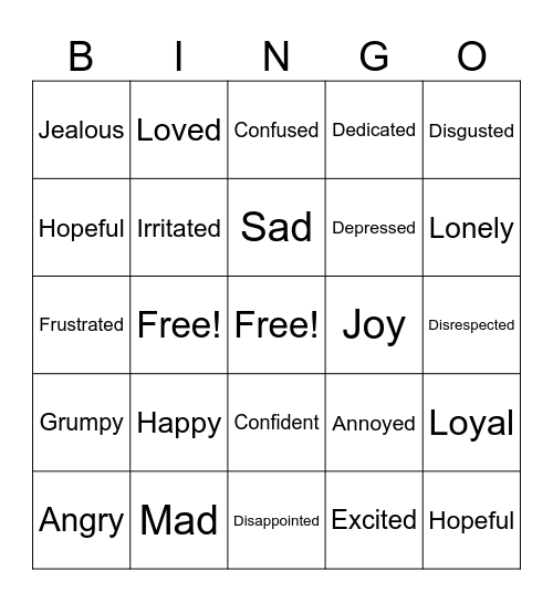 FEELINGS Bingo Card