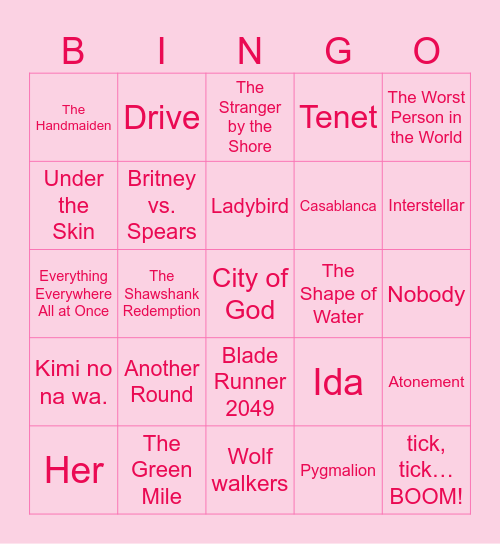 Movies #1 Bingo Card