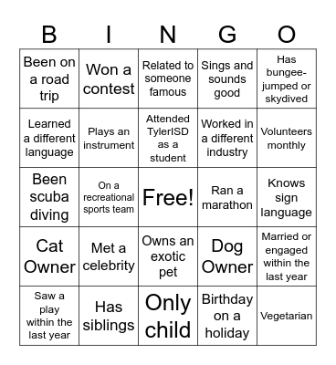 What Do You Know About Me? Bingo Card