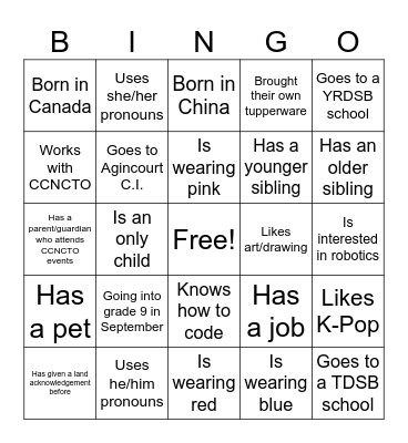 CCNCTO Youth Bingo! Bingo Card