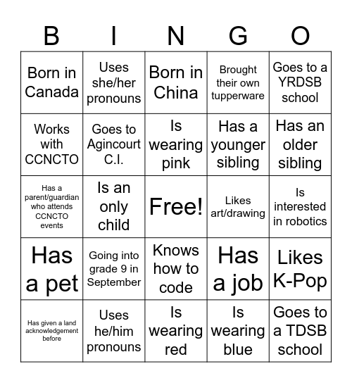 CCNCTO Youth Bingo! Bingo Card