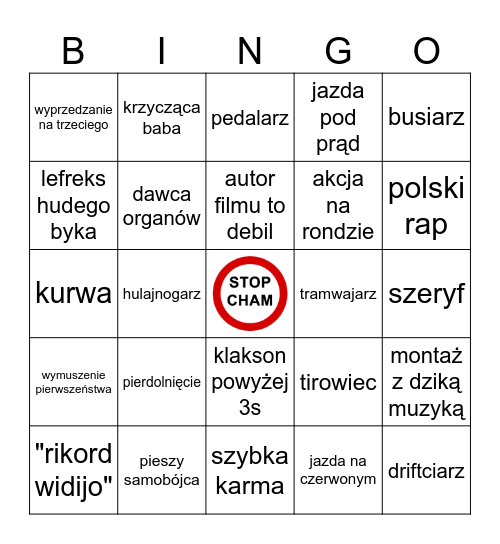 STOP CHAM BINGO FAJNE v2 Bingo Card