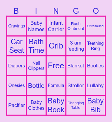 PCOE Baby Shower Bingo Card