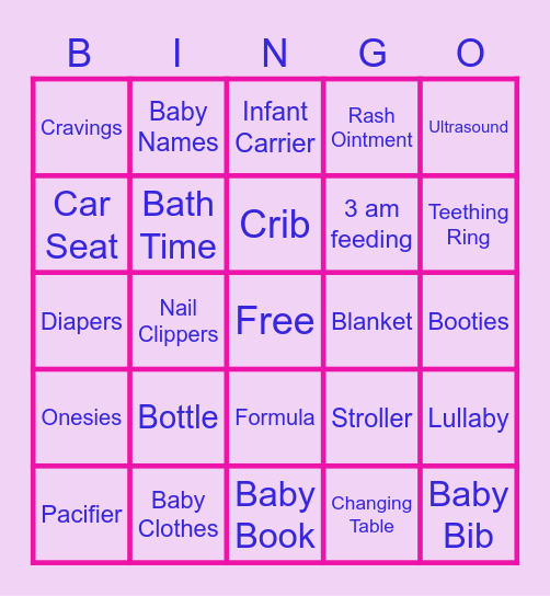PCOE Baby Shower Bingo Card
