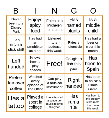 Co-Worker Bingo Card