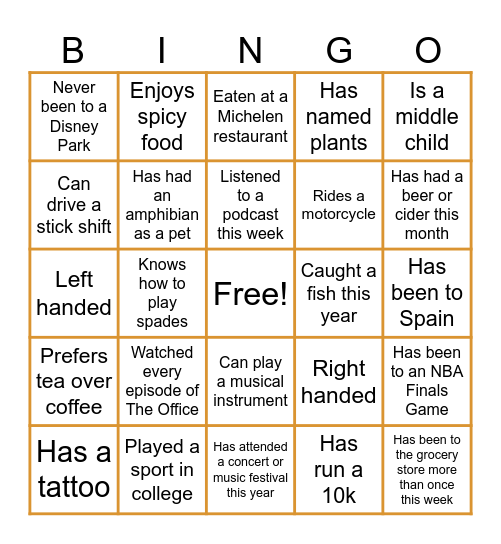 Co-Worker Bingo Card