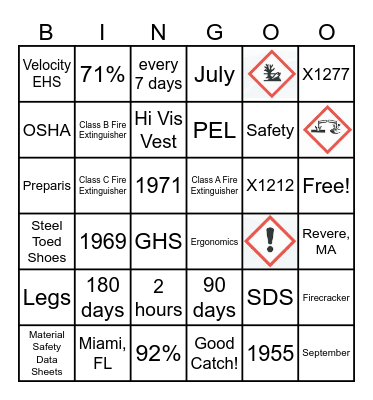 Safety Committee Bingo Card