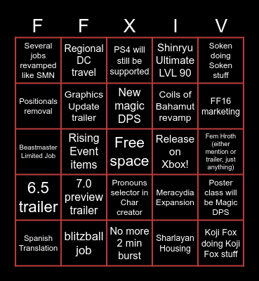 FFXIV FanFest Bingo Card