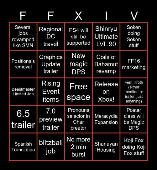 FFXIV FanFest Bingo Card