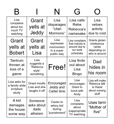 Super Happy Fun Lisa Bingo Card