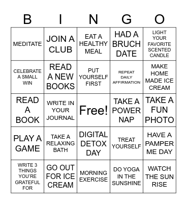 SELF CARE Bingo Card