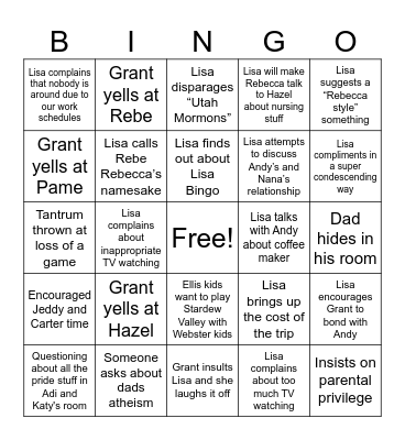Super Happy Fun Lisa Bingo Card