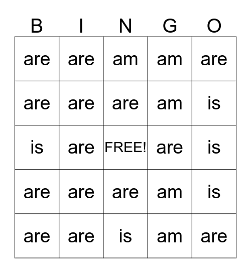"To Be" Bingo Card