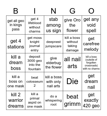 Steel Soul Bingo Card