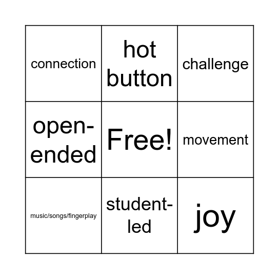 Engagement Panel Bingo Card