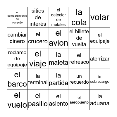 Ir de vacaciones Bingo Card