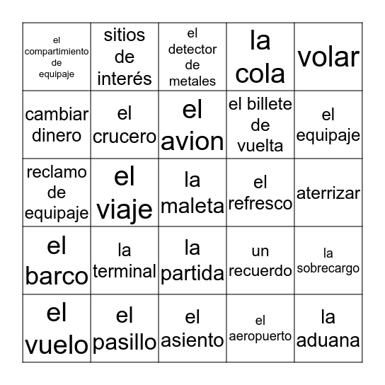 Ir de vacaciones Bingo Card