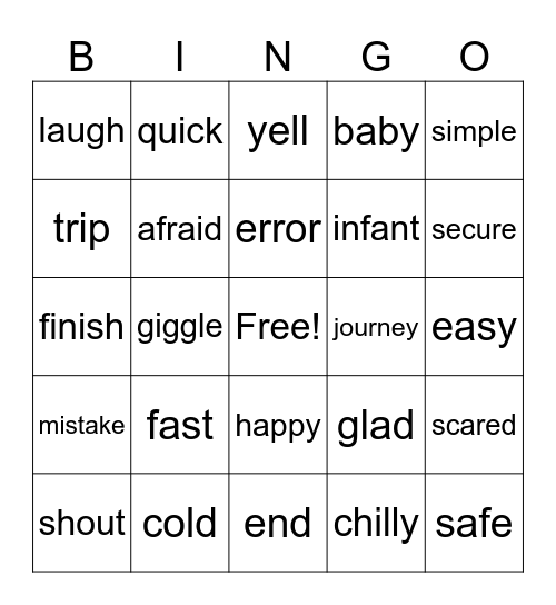 Synonyms Search Bingo Card