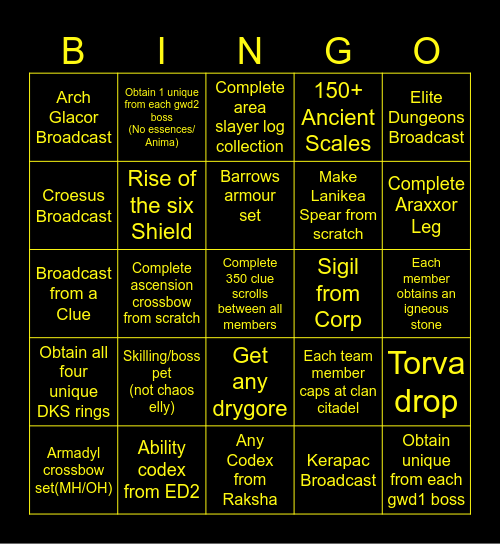 6th Sense PVM Bingo Card