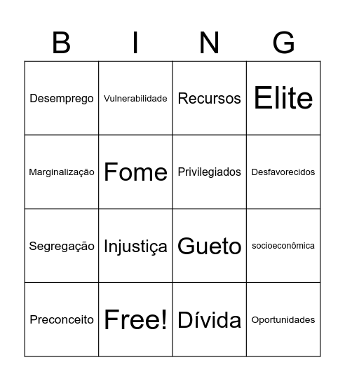 Desigualdade Social Bingo Card