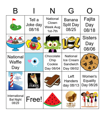 August Bingo Card