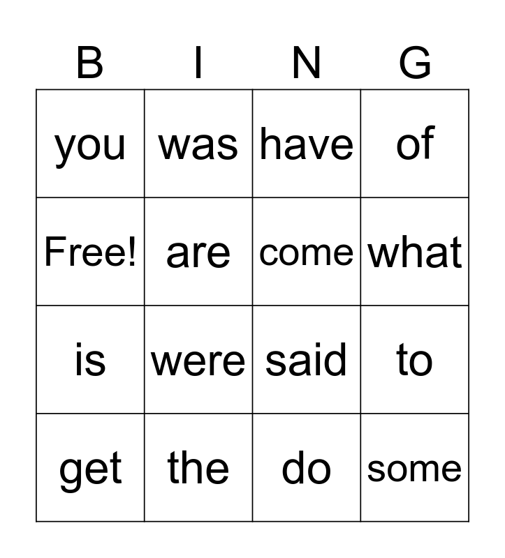 Sight Word Bingo - Set 1 Bingo Card