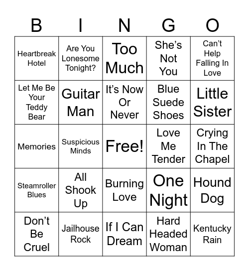 ELVIS PRESLEY BINGO Card