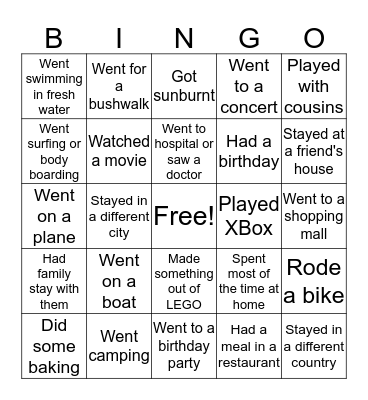 Holiday memories Bingo Card