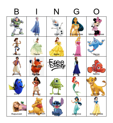 Disney Characters Bingo Card