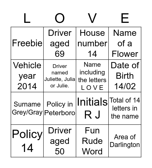 Valentines Disc Bingo Card