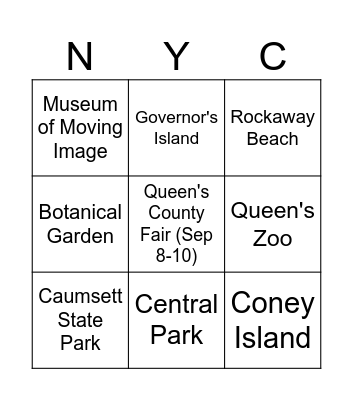 New York Bingo Card