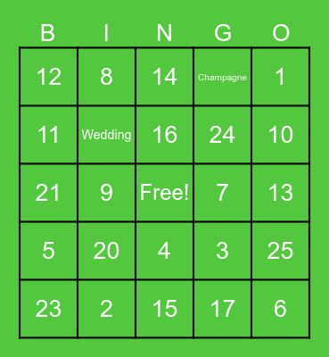 Angela's Bridal Shower Bingo Card