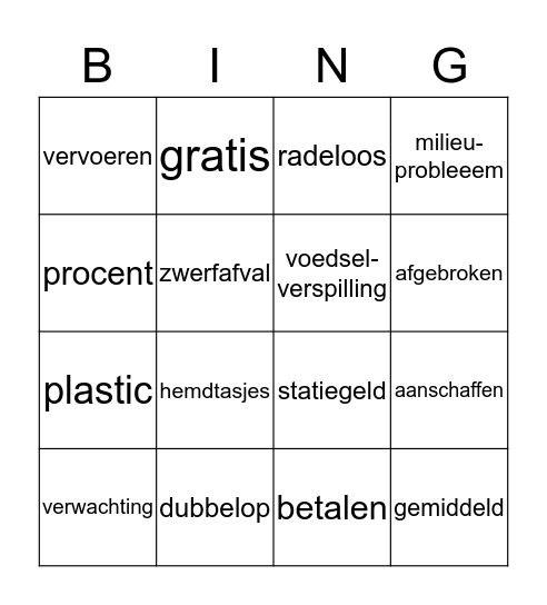 Woordenschat Bingo Card