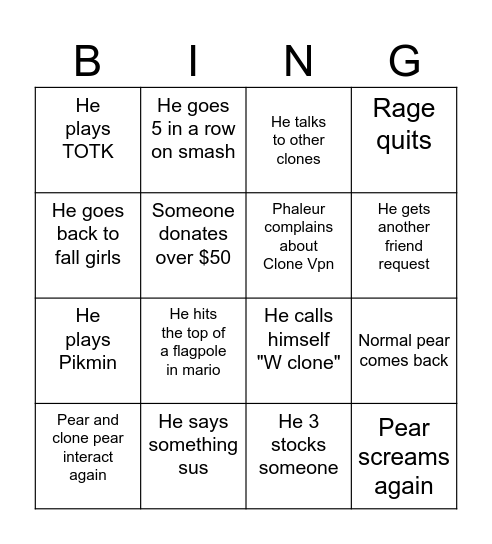Protopear stream Bingo Card