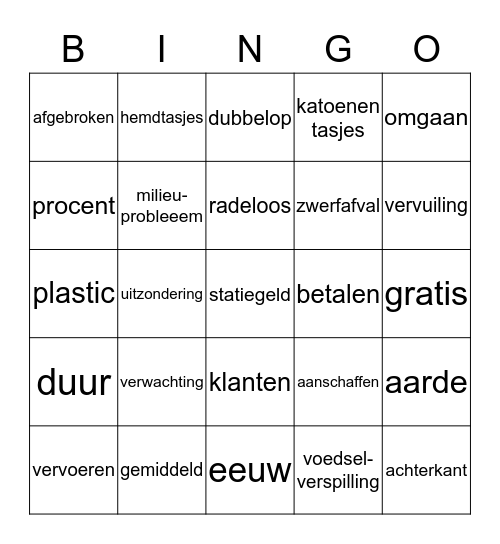 Woordenschat Bingo Card