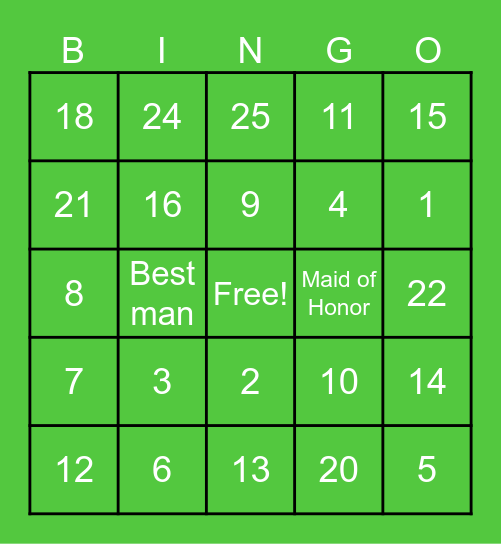 Angela's Bridal Shower Bingo Card