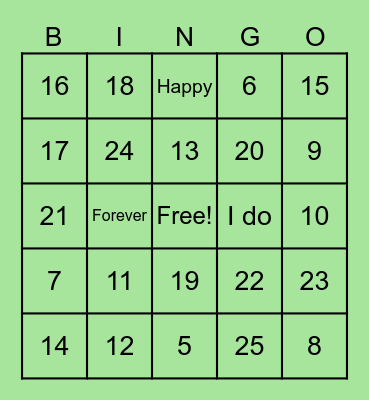 Angela's Bridal Shower Bingo Card