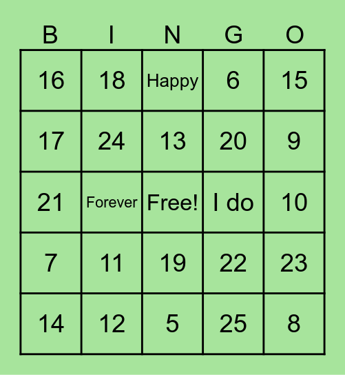 Angela's Bridal Shower Bingo Card