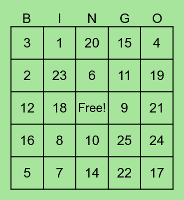 Angela's Bridal Shower Bingo Card