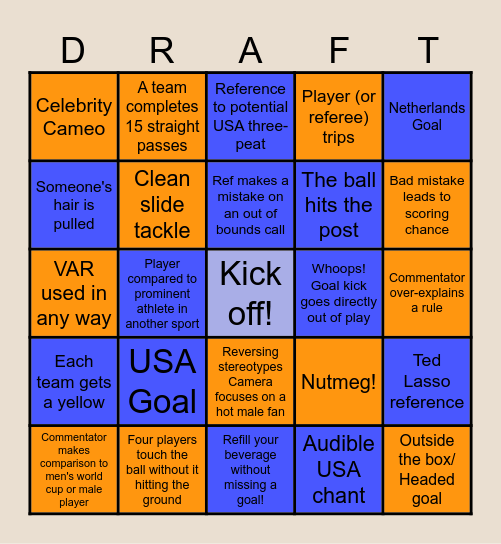 USA v Netherlands Bingo Card