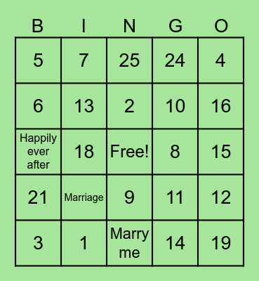 Angela's Bridal Shower Bingo Card