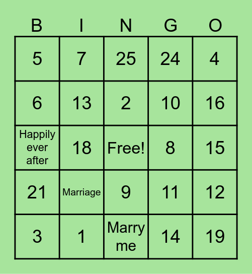 Angela's Bridal Shower Bingo Card