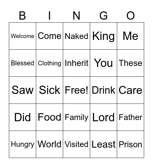 Matthew 25 Bingo Card